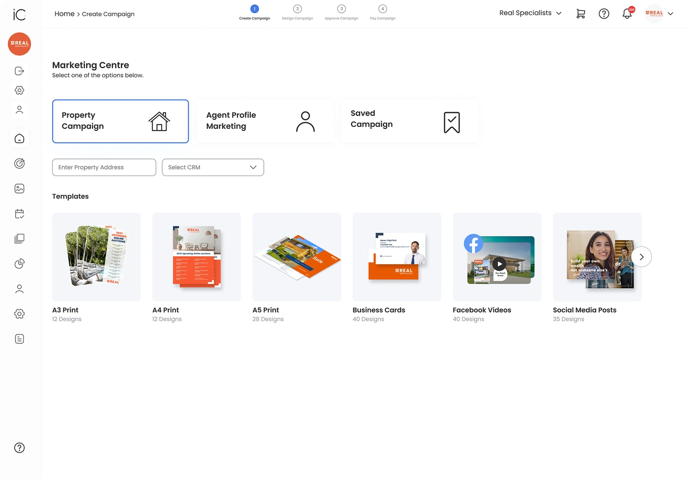 iCentra create campaign screen
