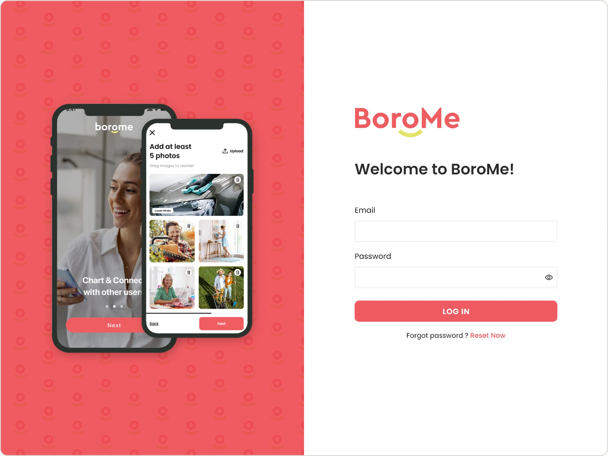 BoroMe login screen and mobile app — Welcome to BoroMe