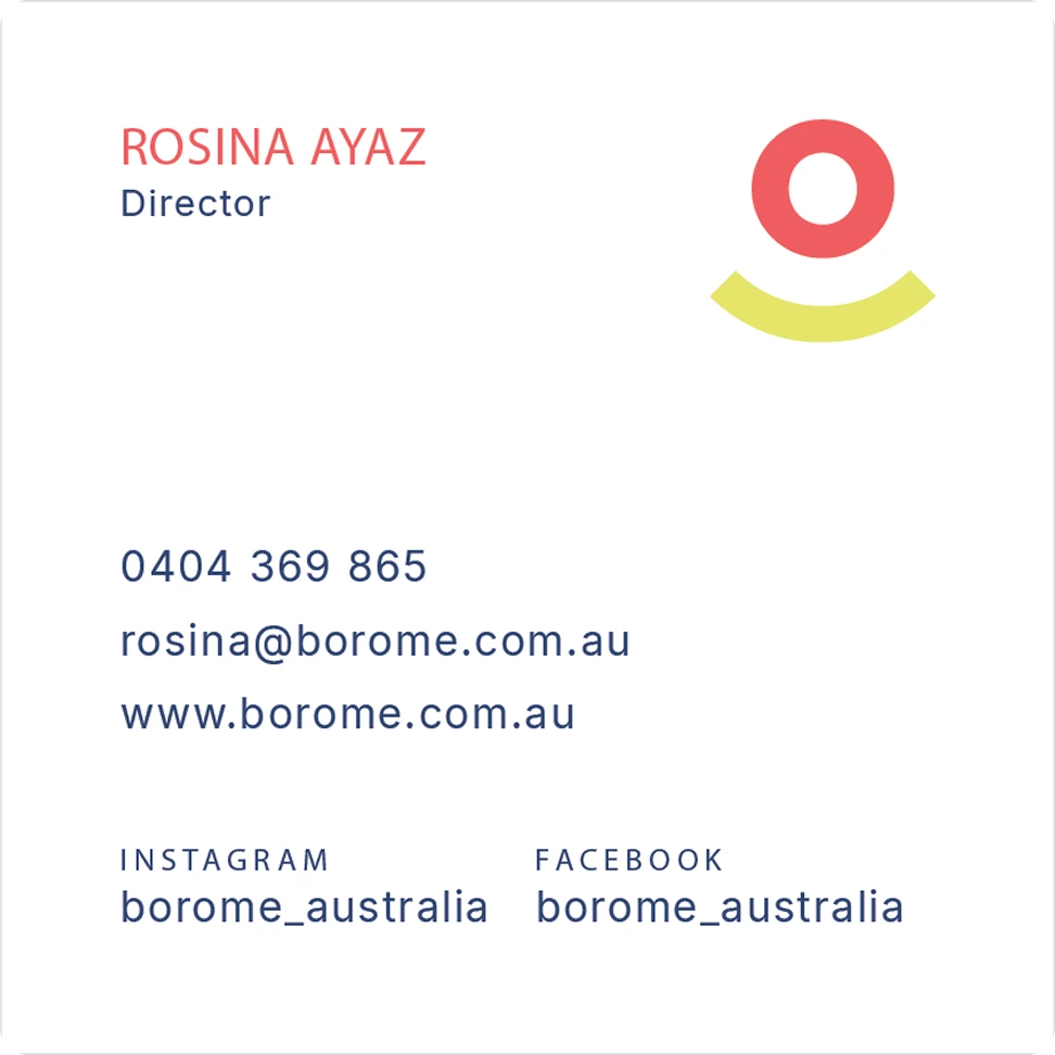 BoroMe business card for Rosina Ayaz, Director