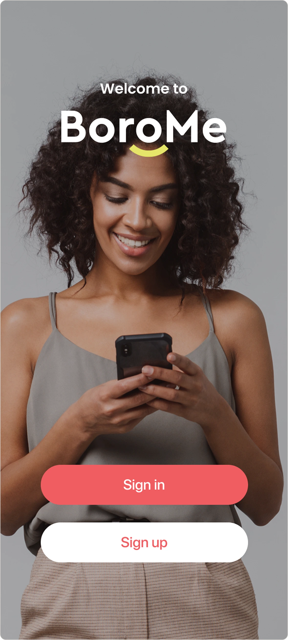 BoroMe mobile app — welcome screen