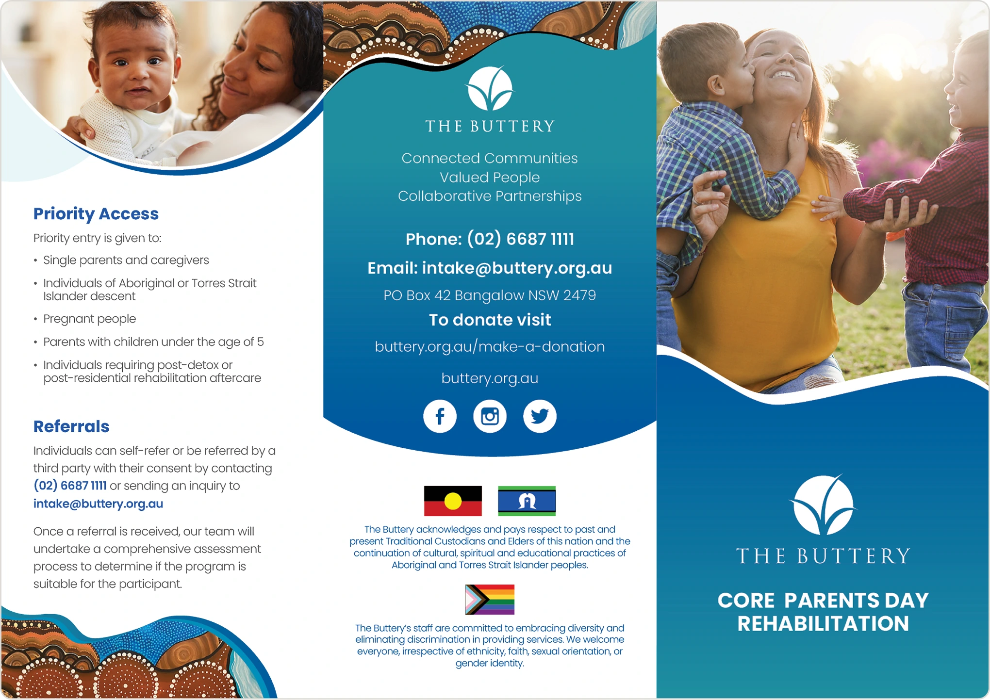 The Buttery CORE Parents Day Rehabilitation Trifold Brochure — Outside Spread