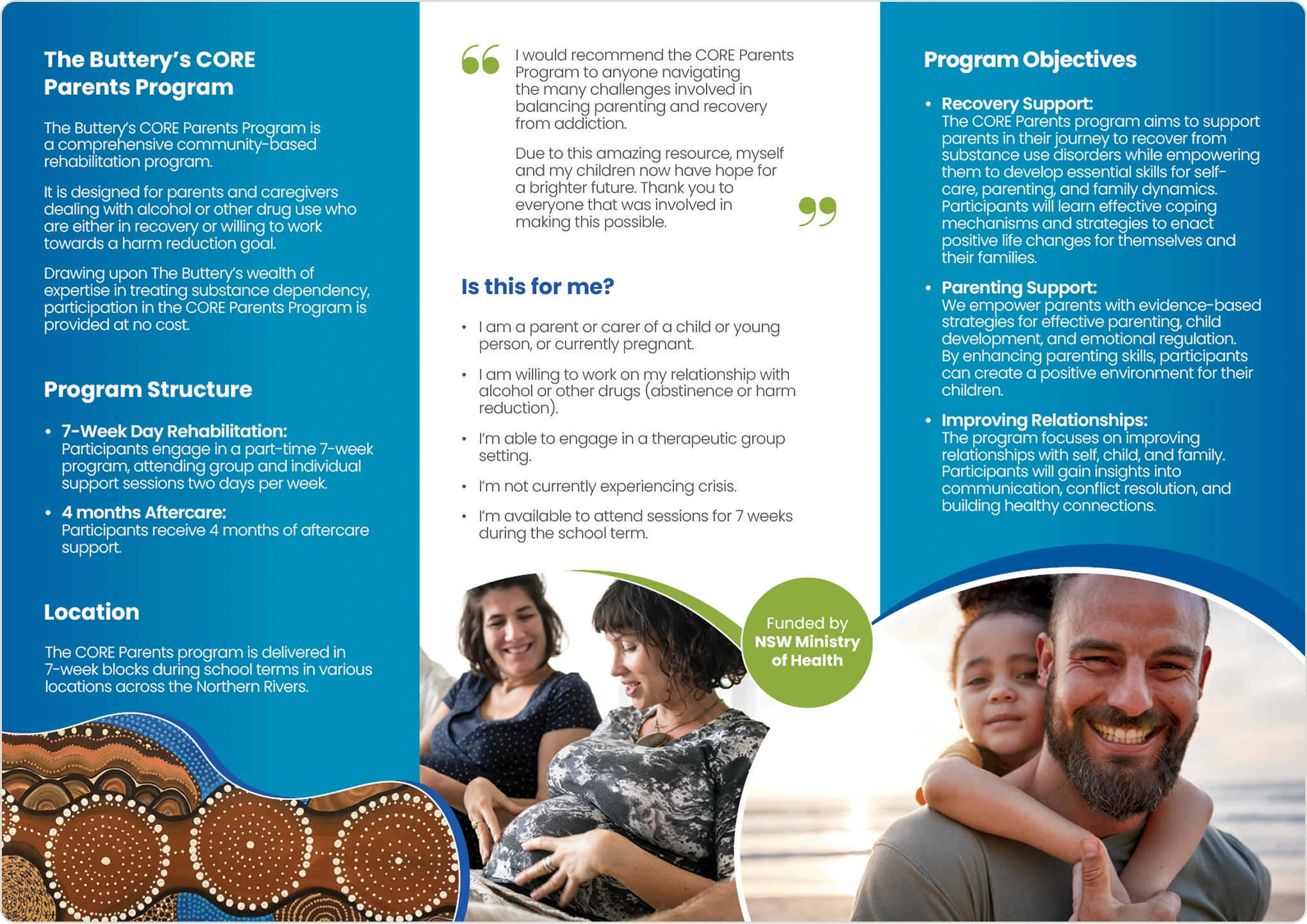 The Buttery CORE Parents Day Rehabilitation Trifold Brochure — Inside Spread